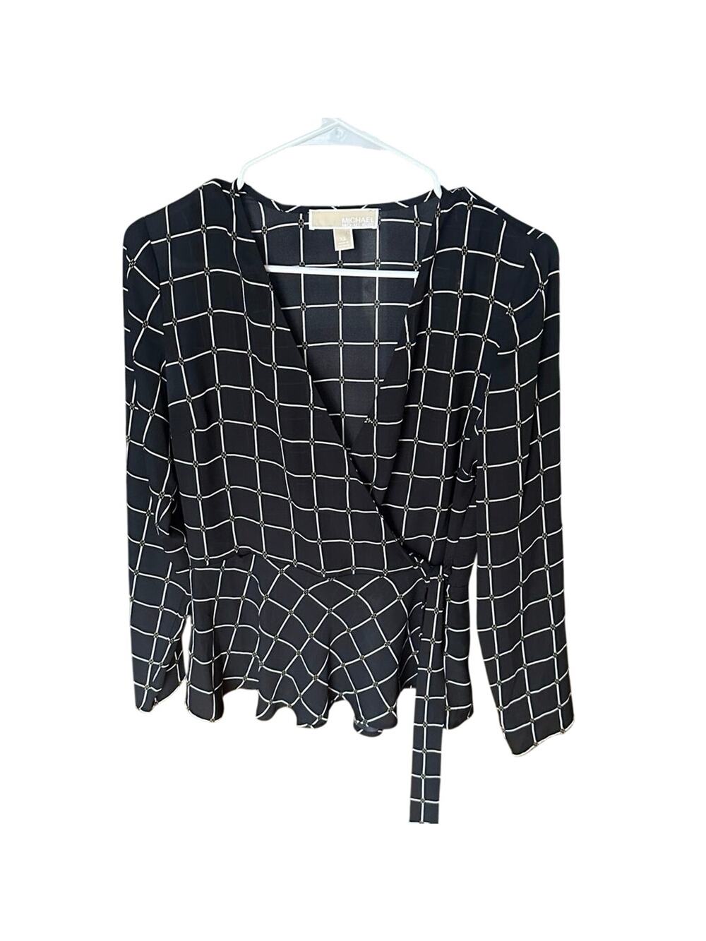 Michael Kors Surplice Peplum Blouse – Black & White Windowpane